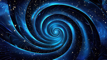 This vibrant image showcases a swirling blue cosmic vortex filled with stars and light trails, creating an ethereal and dynamic backdrop ideal for various design projects.の素材