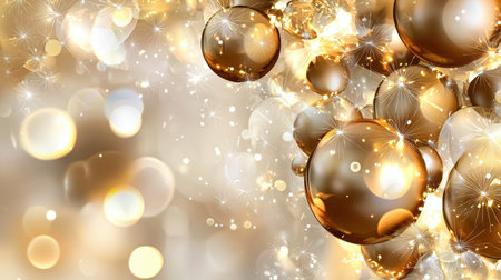 A captivating design featuring gold bubbles and sparkling lights, perfect for holiday celebrations and elegant backgrounds. Ideal for festive projects.の素材