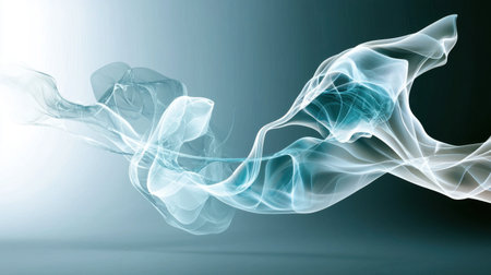 This stunning abstract image captures the essence of ethereal smoke flowing gracefully in soft blue and white hues. It evokes a sense of tranquility and movement, ideal for various design projects.の素材