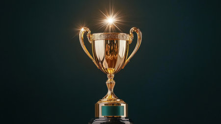 A gleaming golden trophy stands elegantly against a dark background, capturing the essence of victory and recognition. This image embodies success and achievement.の素材