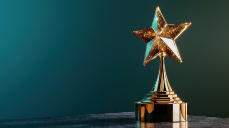 A stunning golden star award trophy positioned against a dark background, showcasing sparkling effects. This symbolizes achievement and recognition for excellence.の素材