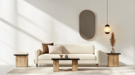 A modern living room featuring a stylish sofa, warm lighting, and elegant decor. The space showcases minimalist design, natural light, and cozy furnishings.の素材