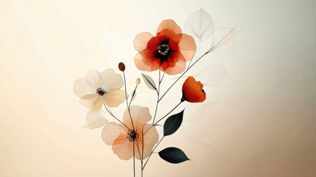 A beautiful illustration featuring delicate flowers in soft tones on a light background, perfect for adding an elegant touch to any design or decor.の素材