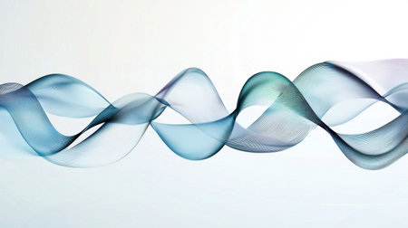 This abstract image features colorful waves with smooth gradients flowing across a light background, evoking a sense of tranquility and elegance.の素材