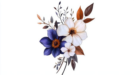 A stunning floral arrangement featuring vibrant blooms and delicate leaves. Ideal for design projects, home decor, or seasonal themes. Bring elegance and tranquility to your space.の素材