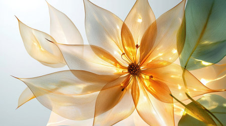 A captivating translucent flower with soft, warm hues emanates a gentle light, creating an elegant ambiance perfect for nature-inspired designs and decor.の素材