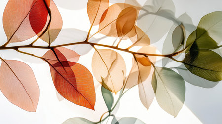 Discover a stunning arrangement of leaves in soft autumn colors, showcasing delicate details and captivating shadows, ideal for bringing nature's beauty indoors.の素材