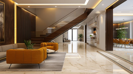 A beautifully designed modern living room showcasing luxury furnishings and elegant dの素材