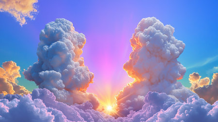 Experience a splendid sunset depicting vibrant colors and fluffy clouds, creating a mesmerizing atmosphere that captures nature's serene beauty.の素材