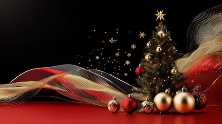 Beautifully arranged Christmas tree adorned with colorful ornaments and a decorative background, creating a festive and warm atmosphere for the holiday season.の素材