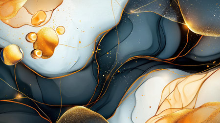 A stunning abstract artwork featuring smooth waves and fluid colors accented with gold. This image showcases modern elegance and artistic expression, perfect for various design projects.の素材