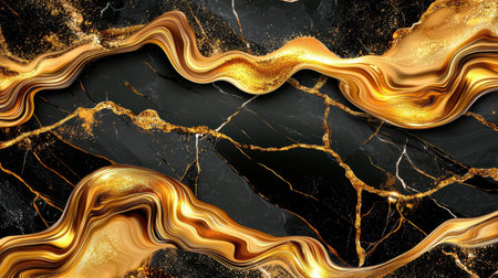 This stunning black and gold marble texture features fluid waves and a luxurious shine. Perfect for backgrounds, designs, and elegant projects.の素材
