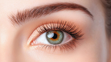 A stunning close-up image of an eye showcasing its intricate details, including a unique iris color and long eyelashes, highlighting beauty and emotion.の素材