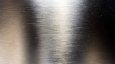 A stunning image of a smooth brushed metal surface featuring subtle light reflections, ideal for various design and industrial applications, showcasing elegance and modernity.の素材