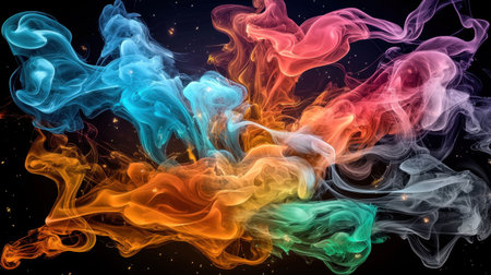 Stunning abstract artwork featuring colorful smoke swirls in vibrant hues. Perfect for backgrounds, designs, and artistic projects. Explore the beauty of fluid art.の素材