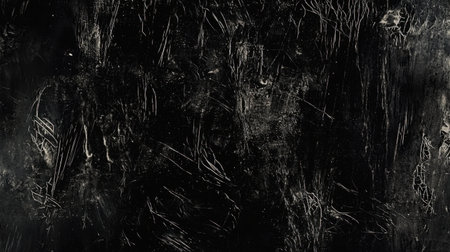 This abstract black background features unique textures with scratches and marks, perfect for creative projects, designs, and modern aesthetics.の素材