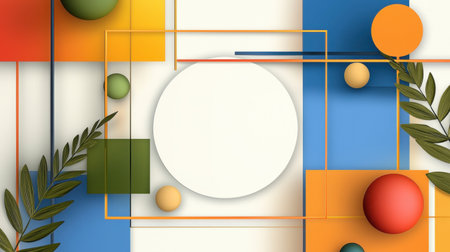 An eye-catching abstract composition featuring vibrant geometric shapes, natural elements, and balanced designs, perfectly suited for creative projects and modern aesthetics.の素材