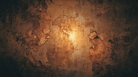 This image features an abstract texture of an old weathered wall with cracked paint. The warm tones and intricate patterns create a unique design ideal for backgrounds or artistic projects.の素材
