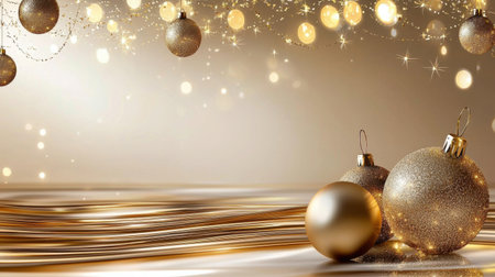 Delight in the elegance of gold and silver ornaments against a soft bokeh backdrop, perfect for festive celebrations, holidays, and special winter moments.の素材