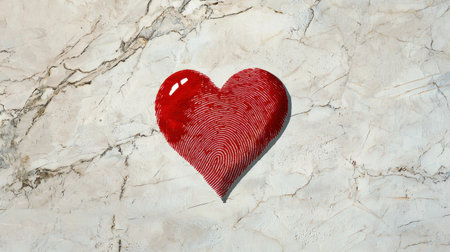 A striking heart shape crafted with vibrant red paint on a textured marble background, symbolizing love and emotion. Perfect for romantic themes.の素材