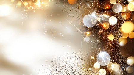 A stunning golden bokeh background featuring shimmering light effects. Perfect for adding a touch of elegance and celebration to any design or project.の素材