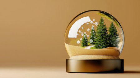 A beautiful snow globe showcasing evergreen trees and falling snowflakes, evoking a sense of winter magic and tranquility. Perfect for holiday decor.の素材