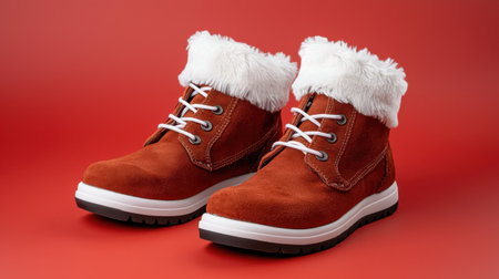 Stylish winter boots featuring a soft fur lining and lace-up design, perfect for cold weather. The warm suede exterior adds a touch of elegance to casual winter outfits.の素材