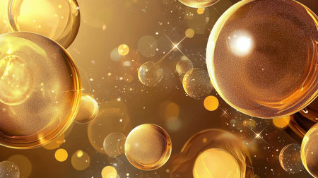This image captures a mesmerizing array of golden bubbles shimmering against a soft backdrop, creating a luxurious and elegant atmosphere perfect for festive designs and creative projects.の素材