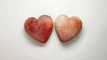 Two heart-shaped shells showcase intricate textures and colors, perfect for romantic, artistic, or nature-themed projects. Ideal for love and friendship motifs.の素材