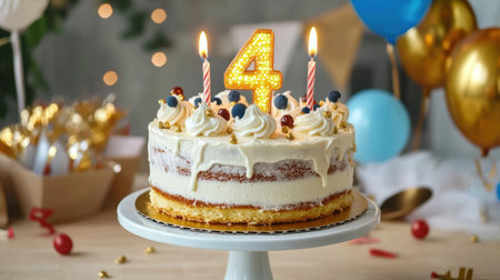 A beautifully decorated birthday cake featuring colorful frosting and candles. Perfect for celebrations, parties, and memorable moments with family and friends.の素材