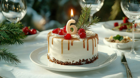 A delectable birthday cake adorned with fresh berries and a glowing candle, perfect for celebrating special occasions and creating joyful memories.の素材