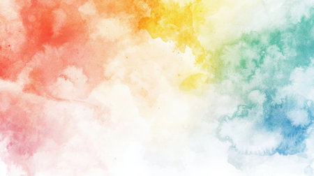 A vibrant watercolor background featuring soft blended colors of red, orange, yellow, green, and blue, perfect for artistic projects or creative designs.の素材