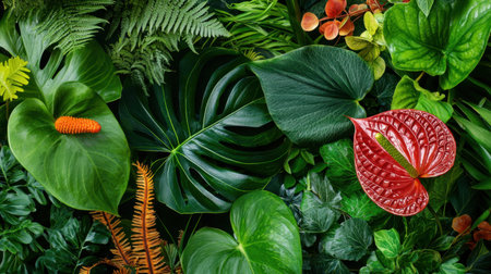 A stunning close-up view of a diverse array of lush green leaves, showcasing varying textures and shades, perfect for nature lovers and decor enthusiasts.の素材