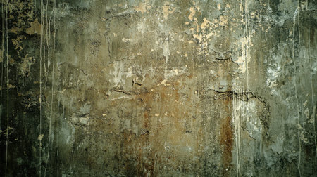This image showcases a textured grunge wall with peeling paint and stains, perfect for backgrounds in both artistic and architectural projects.の素材