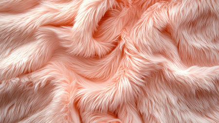 A close-up view of soft and fluffy coral faux fur fabric, perfect for adding warmth and texture to various projects. Ideal for fashion or home decor.の素材
