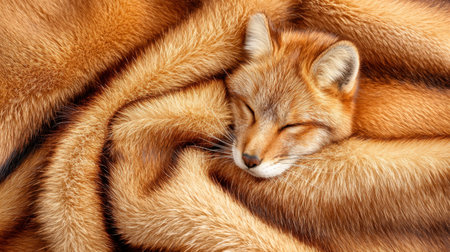 A cozy sleeping fox enveloped in a blanket of soft orange fur, showcasing the beauty and warmth of nature's wild creatures. Perfectly captures tranquility.の素材