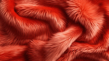 An eye-catching close-up of vibrant red faux fur fabric showcases a soft, luxurious texture. Perfect for fashion, interior design, and artistic projects.の素材