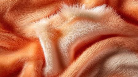 A detailed close-up of a soft orange fur texture, ideal for background applications and textile designs. Its vivid colors and smooth appearance add warmth and coziness.の素材