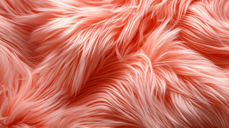 A stunning close-up of a soft coral pink fur texture featuring wavy patterns. The plush material exudes warmth and elegance, perfect for fashion or home decor.の素材