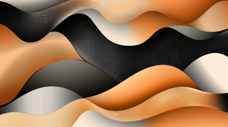 This abstract artwork features flowing waves in earthy tones of orange and black, creating a visually stunning design that embodies motion and elegance. Perfect for modern decor.の素材