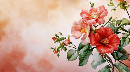 A stunning illustration featuring vibrant hibiscus flowers against a soft, colorful background. Perfect for decoration, prints, or artistic displays.の素材