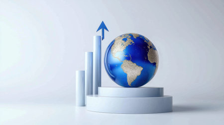 This image features a globe and bar graph representing global growth and business success. Ideal for projects related to finance and development themes.の素材