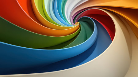 This abstract image features a colorful spiral design with dynamic curves and vibrant shades that create a sense of motion and energy, perfect for creative projects.の素材
