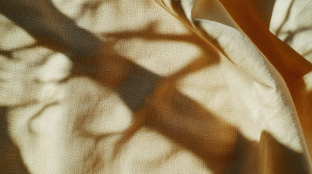 A close-up shot of soft textured fabric showcasing delicate shadows and patterns created by light. Perfect for backgrounds or artistic projects emphasizing tranquility and elegance.の素材