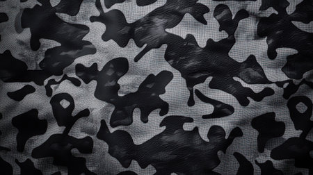 This image showcases a sleek black and gray camouflage pattern, ideal for textiles, backgrounds, and various design projects. The bold aesthetic lends a modern touch to any creation.の素材