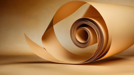 A rolled piece of brown craft paper showcases a smooth texture and pleasing warm hues, ideal for creative projects or artistic backdrops in photography.の素材