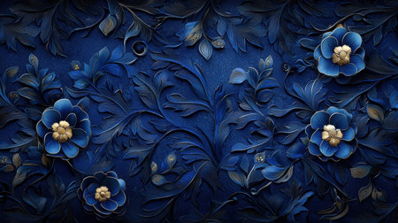 Stunning blue floral relief design that brings elegance and depth, featuring intricate details and a rich texture. Perfect for decor and artistic projects.の素材