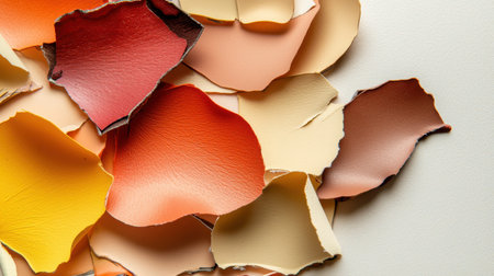 A vibrant collection of leather scraps in various shades and textures, perfect for crafting, design projects, and artistic expression. Ideal for creators.の素材