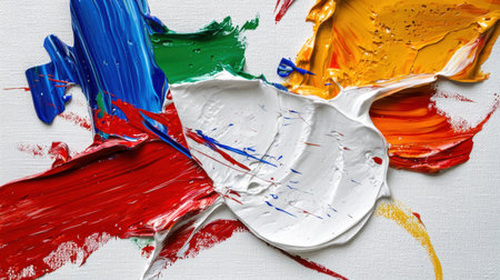 Vibrant abstract painting featuring bold colors and striking brush strokes on a textured canvas. Ideal for creative projects and art design.の素材