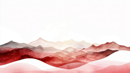 A tranquil abstract landscape featuring gentle curves and layers of red and gray. This watercolor piece evokes calmness, perfect for modern decor or artistic projects.の素材